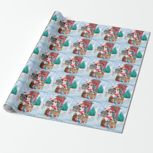 Papier Cadeau Jack Russell Chien dans la neige Maison de chien d