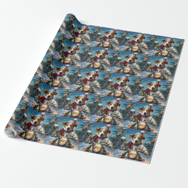 Papier Cadeau Jack Russell Chien équitation Moto Noël (Déroulé)