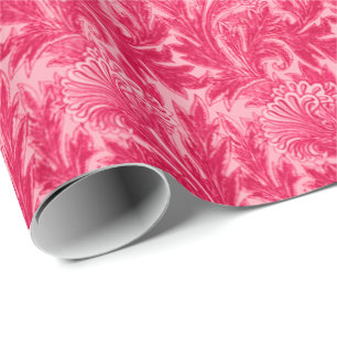 Papier Cadeau Jacobean Flower Damask, Fuchsia et rose clair