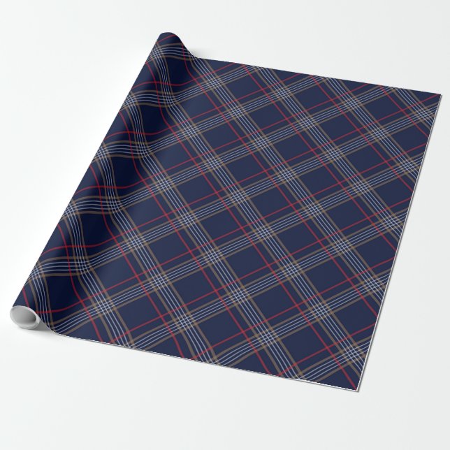 Papier Cadeau Jacquard bleu rouge Motif (Déroulé)