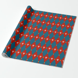 Papier Cadeau Jacquard bleu rouge ou papier d'enveloppement Moti