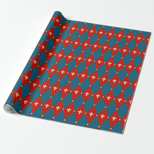 Papier Cadeau Jacquard bleu rouge ou papier d'enveloppement Moti (Déroulé)