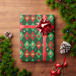 Papier Cadeau Jacquard de Noël Motif Diamond