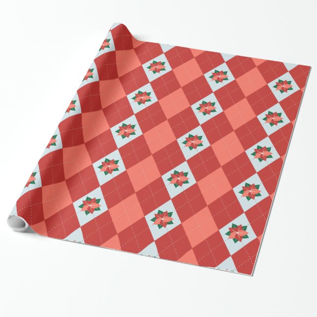 Papier Cadeau Jacquard de Noël Poinsettia (Déroulé)