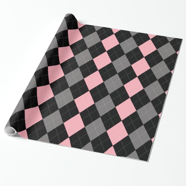 Papier Cadeau Jacquard gris noir rose rétro (Déroulé)