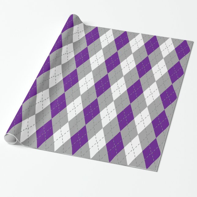 Papier Cadeau Jacquard Purple Charcoal Dk Grey Wht XL (Déroulé)