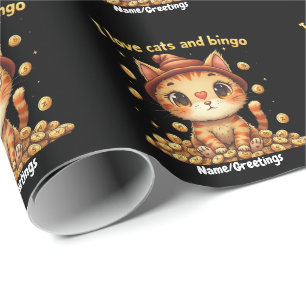 Papier Cadeau J'adore les chats et le bingo, combo parfait de l'