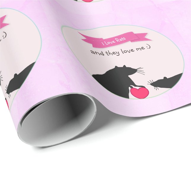 Papier Cadeau J'aime des rats et ils m'aiment (Coin rond)