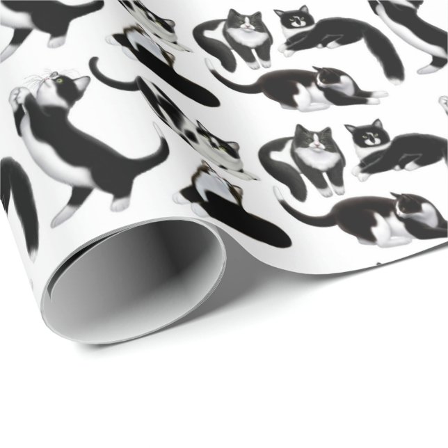 Papier Cadeau J'aime le papier d'emballage de chats de smoking (Coin rond)