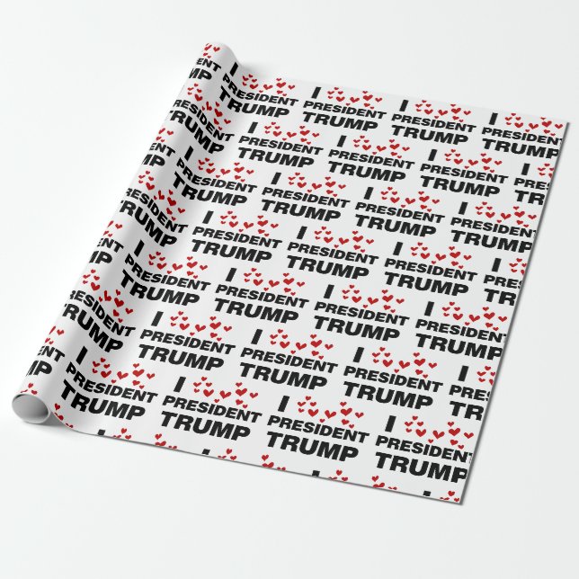 Papier Cadeau J'Aime Le Président Trump Hearts Envelopper Le Pap (Déroulé)
