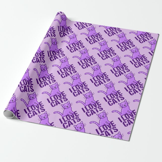 Papier Cadeau J'aime les chats violets (Déroulé)