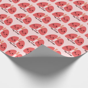 Papier Cadeau J'Aime Mes Poumons - Mignons Poumons Souriants