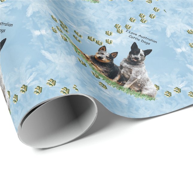 Papier Cadeau J'aime mon chien australien de bétail sur le (Coin rond)