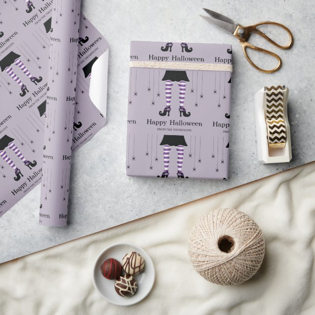 Papier Cadeau Jambes de sorcière violette et araignées Halloween (Artisanat)
