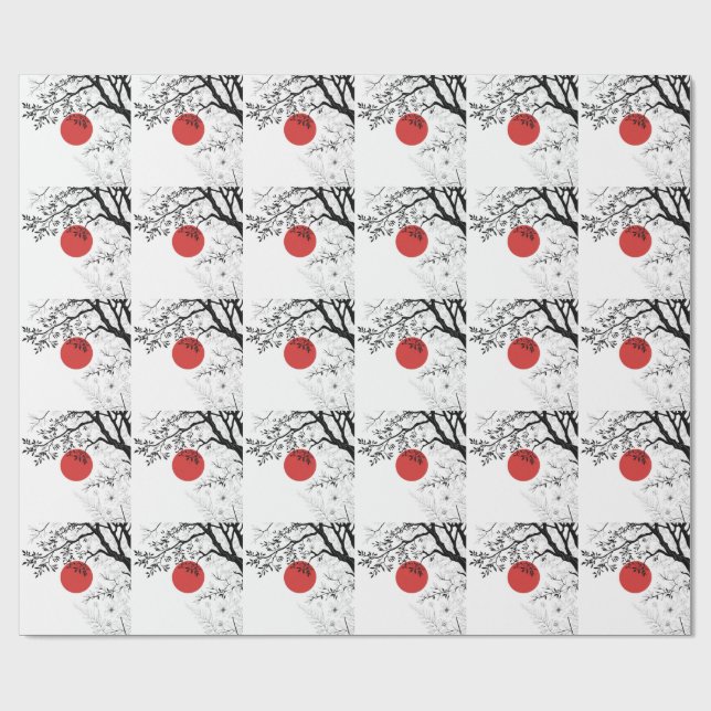 Papier Cadeau Japanese Sun & Nature Brush Art (Plat)