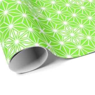 Papier Cadeau Japonais Asanoha ou Star Motif, vert citron clair