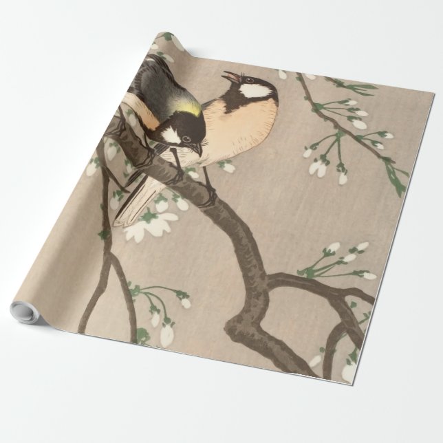 Papier Cadeau Japonais Asiatique Koson Bird Chickadee Songbird (Déroulé)