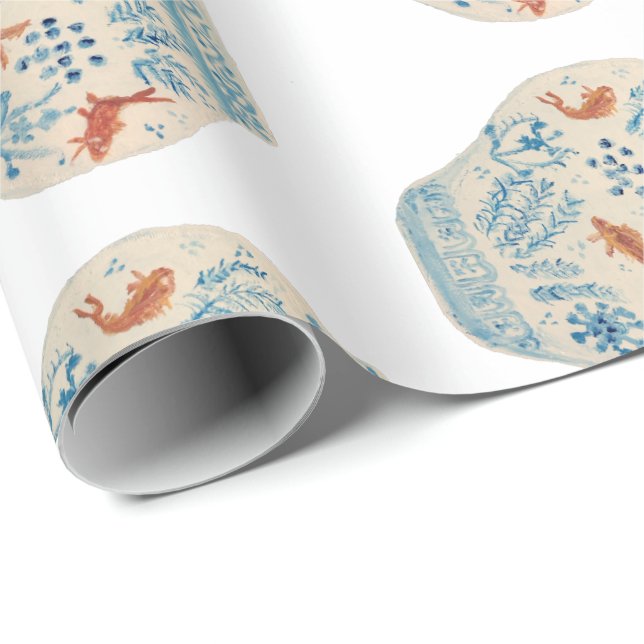 Papier Cadeau Jar de gingembre blanc et bleu peint à la main (Coin rond)