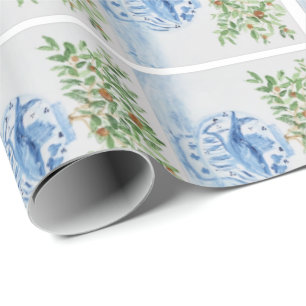 Papier Cadeau Jar de gingembre blanc et bleu peint à la main