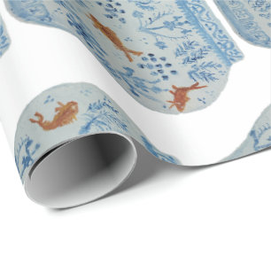 Papier Cadeau Jar de gingembre blanc et bleu peint à la main