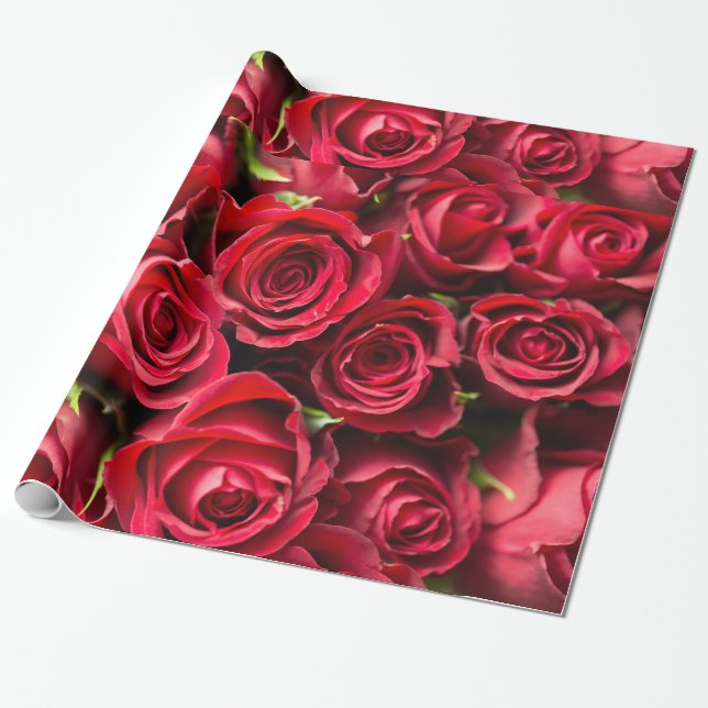 Papier Cadeau Jardin Abstrait de Roses Rouges Élégant Floral (Déroulé)
