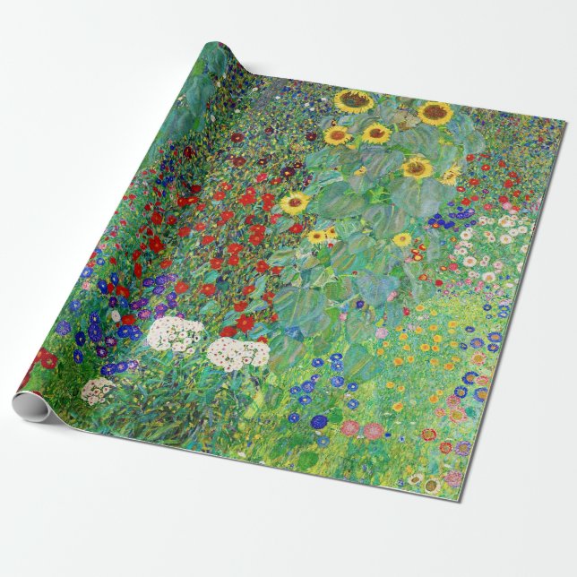 Papier Cadeau Jardin Agricole Gustav Klimt Avec Peinture De Fleu (Déroulé)