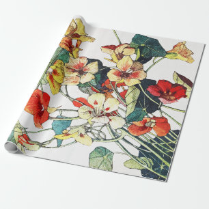 Papier Cadeau Jardin Art Nouveau Fleurs de Nasturtium