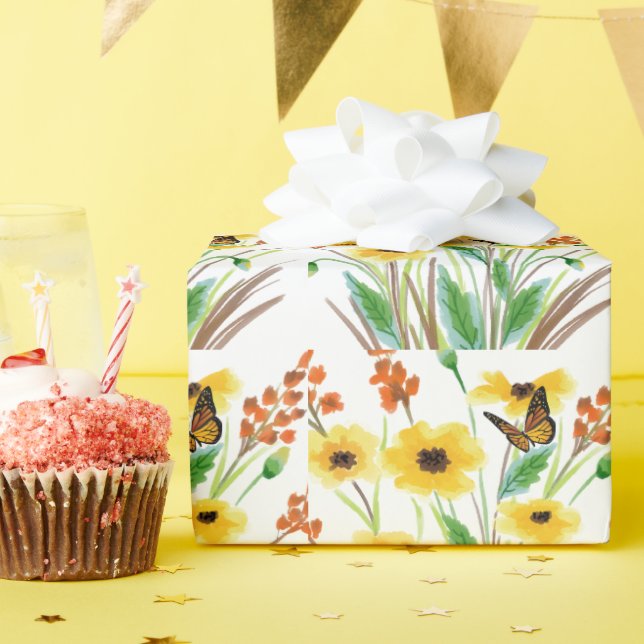 Papier Cadeau Jardin aux fleurs de papillons (Fête d'anniversaire)