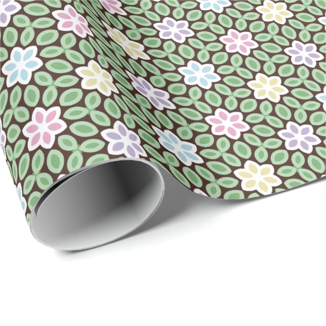 Papier Cadeau Jardin aux fleurs géométriques colorées (Coin rond)