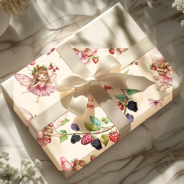 Papier Cadeau Jardin aux fraises magiques Pixie 1er anniversaire (Créateur téléchargé)
