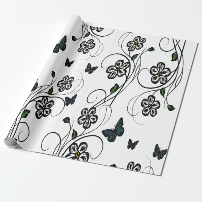 Papier Cadeau Jardin aux papillons roses (Déroulé)