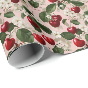 Papier Cadeau Jardin Botanique Fleur de Cerisier Rose Vintage