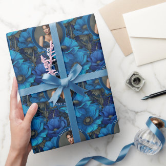 Papier Cadeau Jardin d'anémones bleues Enfants Anniversaire Sur