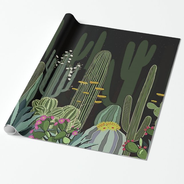 Papier Cadeau Jardin de cactus la nuit (Déroulé)
