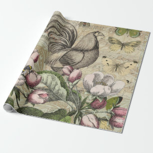 Papier Cadeau Jardin de Coq Vintage Art Collage : Campagne Franç