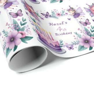 Papier Cadeau Jardin de Fée Magique Violet - Anniversaire
