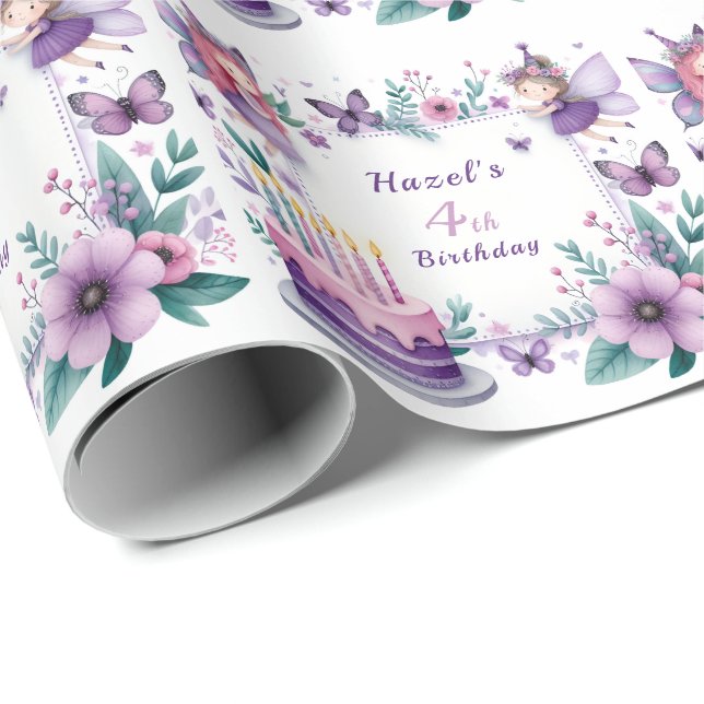 Papier Cadeau Jardin de Fée Magique Violet - Anniversaire (Coin rond)