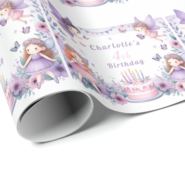 Papier Cadeau Jardin de Fée pourpre enchantée - Anniversaire (Coin rond)
