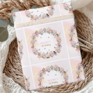 Papier Cadeau Jardin de fées de fleurs fantaisiste pour 5ème ann