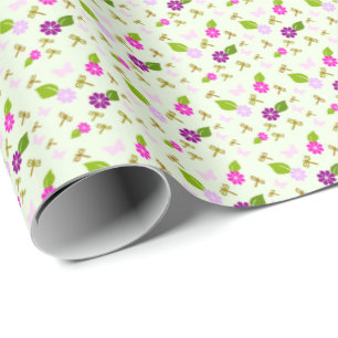 Papier cadeau Jardin de fleurs et Libellule 