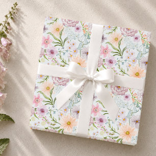 Papier Cadeau Jardin de fleurs sauvages aux pastels tendres aqua