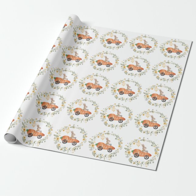 Papier Cadeau Jardin de lapin de Pâques Bunny fleur sauvage Anni (Déroulé)