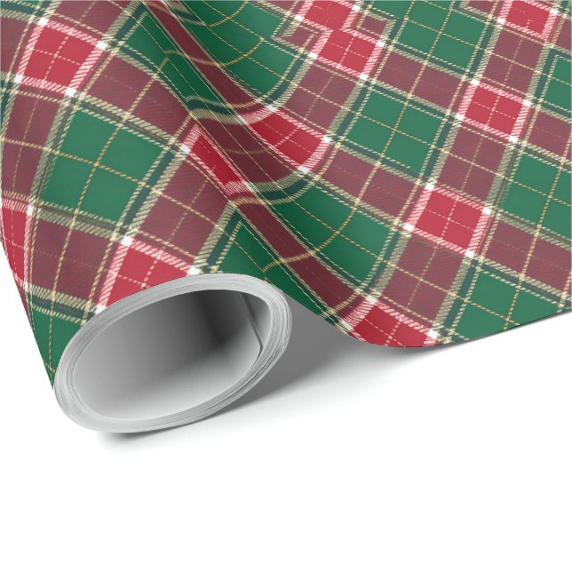 Papier Cadeau Jardin de Noël vert et rouge (Coin rond)