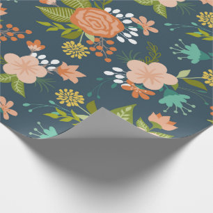 Papier Cadeau Jardin de Pêche et Bleu Design Floral