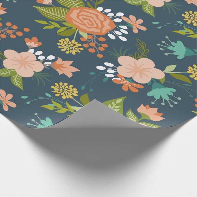 Papier Cadeau Jardin de Pêche et Bleu Design Floral (Coin)