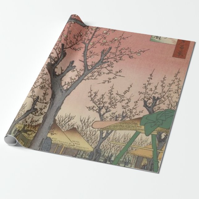 Papier Cadeau Jardin de prune fleuri d'arbre japonais (Déroulé)