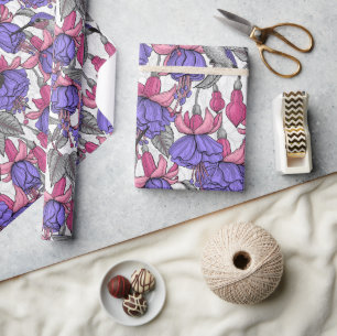 Papier Cadeau Jardin des colibris en rose et rose