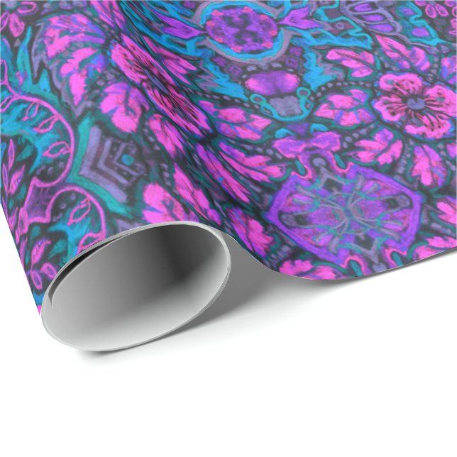 Papier Cadeau Jardin des fleurs magiques Motif arabesque de Bohê (Coin rond)