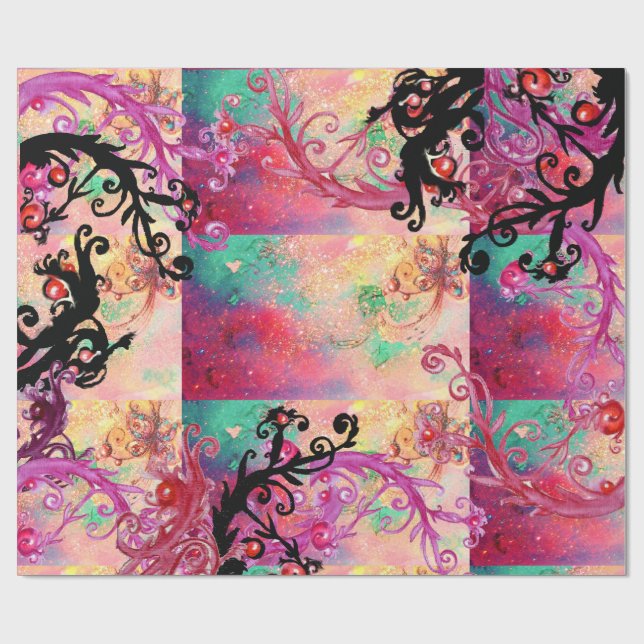 PAPIER CADEAU JARDIN DES OMBRES PERDUES, BAIES MAGIQUES EN ROSE (Plat)