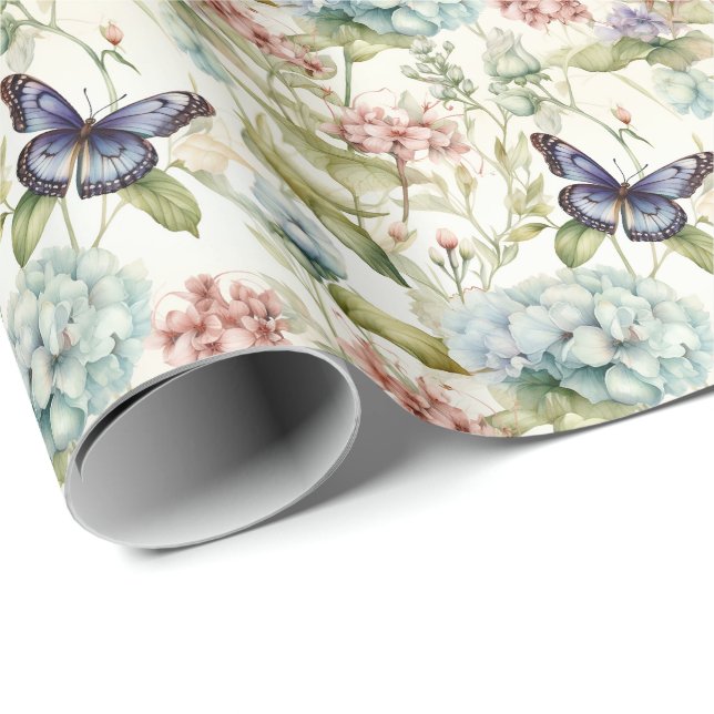 Papier Cadeau Jardin des papillons du printemps (Coin rond)